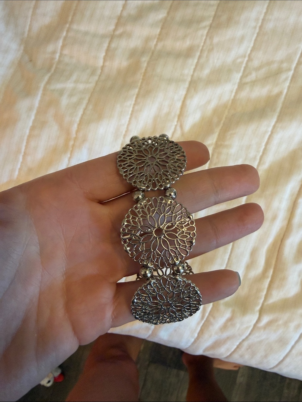 Silver Filigree Floral Stretch Bracelet - Silver